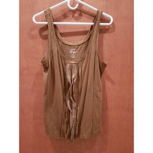 Old Navy Brown Tank Top W/Beaded Trim - Size Large